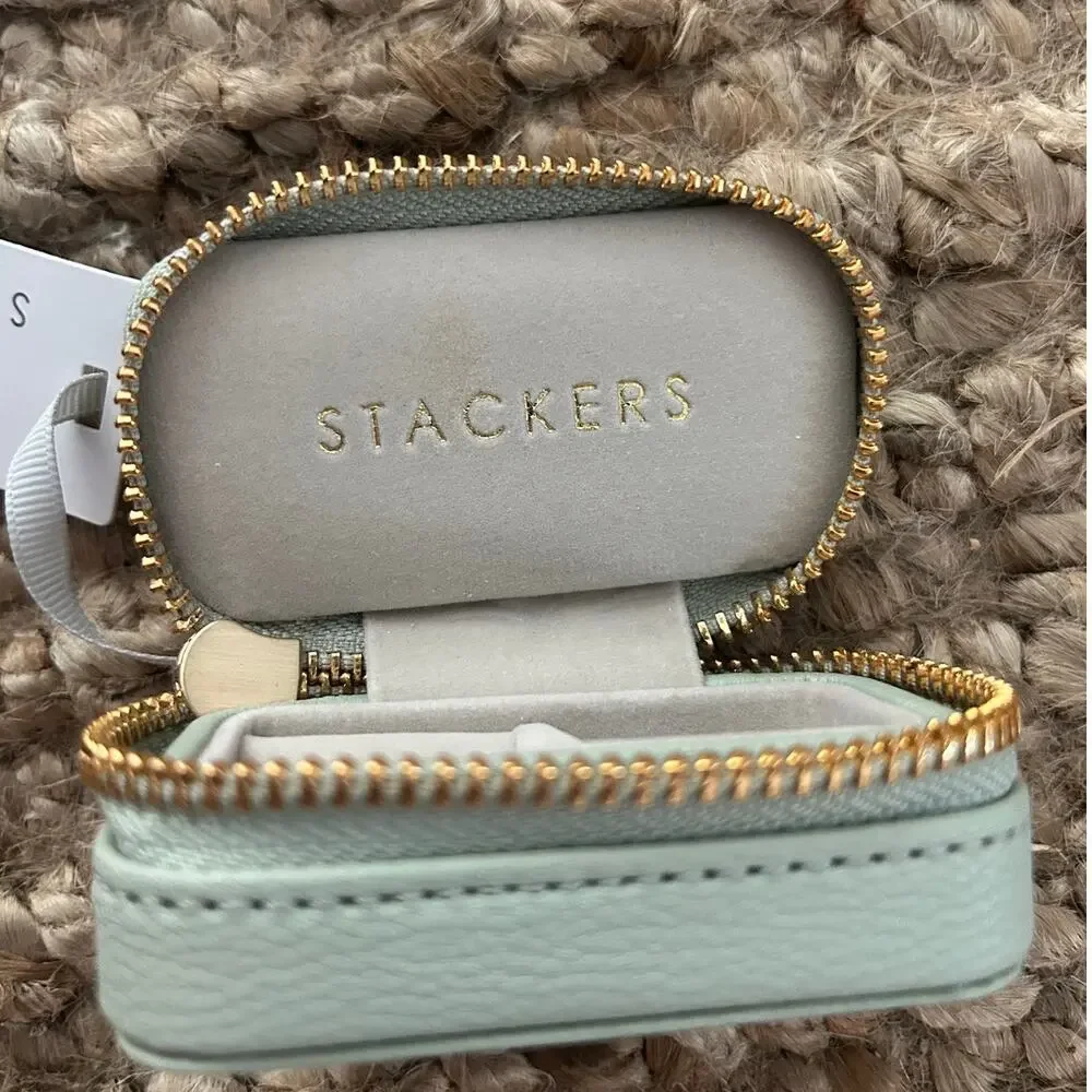 Stackers Mini Travel Jewelry Case Sage Green Zip Organizer NWT Compact